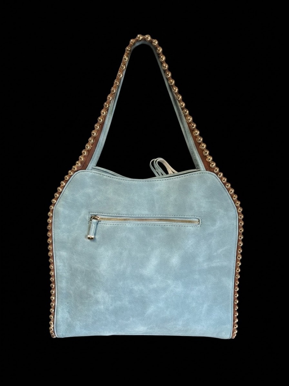 Big Buddha Pale Blue Suede Fringe Shoulder Bag with Studded Strap - Picture 2 of 6